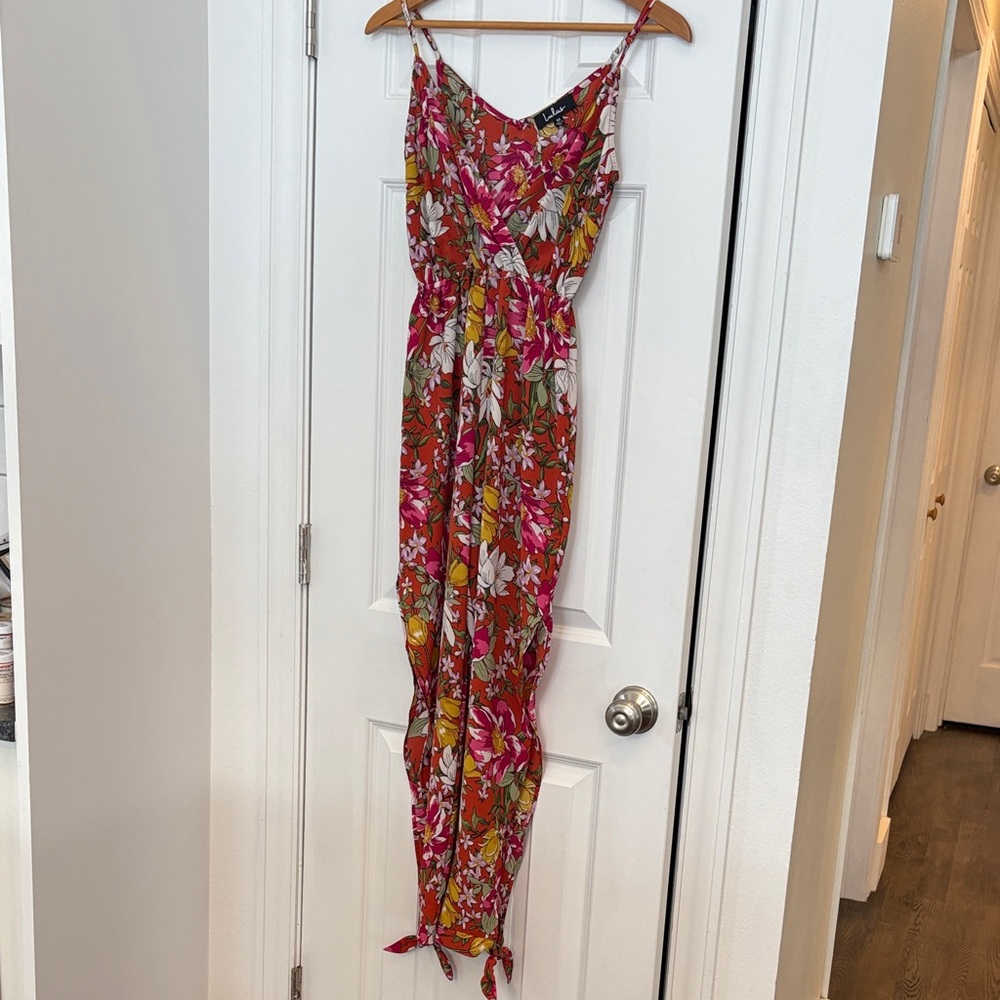 Lulus Floral Delight Terra Cotta‎ Floral Print Surplice Jumpsuit